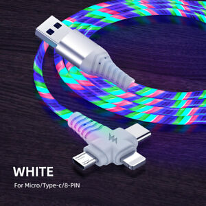 3 in1 Flow Luminous Lighting USB Cable For iPhone 13 12 11 Pro Max LED Light 