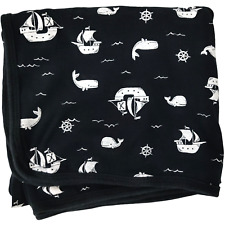Carters Black Pirate Ship Whale Cotton Swaddle Blanket Jersey Knit Stretchy Baby