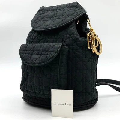 Christian Dior Women's Backpack Bag Rucksack Cannage Nylon Black Free Shipping - Image 1 of 4