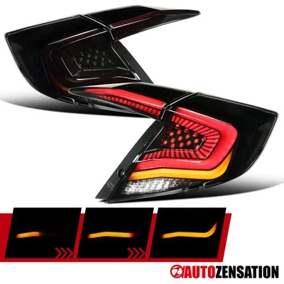 Fits 2016-2021 Honda Civic Sedan Black Smoke LED Tail Lights Sequential Signal Foto 1 de 4