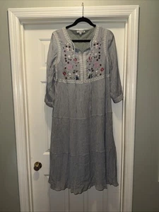 Orange Creek Gr. M besticktes Midikleid creme Blumen Boho Bauern neu ohne Etikett - Bild 1 von 10