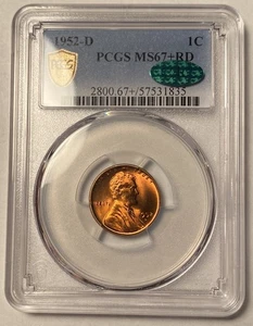 1952-D Lincoln Wheat Cent PCGS MS67+RD CAC  - Picture 1 of 5