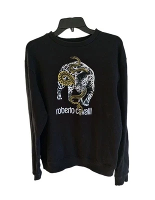 Roberto Cavalli Unisex Cuello Redondo Tigre Serpiente Suéter Sudadera Negra Talla XL/M Foto 1 de 4