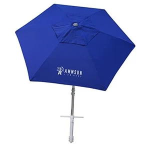  Fiberglass Ribs Commercial Grade Patio Beach Umbrella with Sand 8ft Dark Blue - Picture 1 of 7