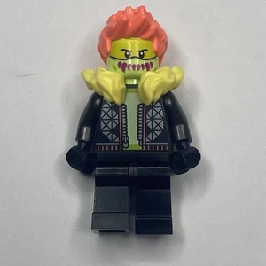 LEGO Minifig Stuntz Driver Peach Hair - Black Jacket - Yellow Fur Collar - Picture 1 of 3