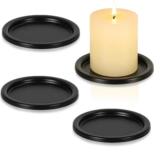 Black Iron Plate Candle Holder- Set of 4 |3.8" D X 0.2" H| Decorative Iron Pilla