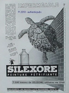 PUBLICITE SILEXORE PEINTURE IMPERMEABLE TORTUE ANIMAL DE 1949 FRENCH AD PUB RARE - Imagen 1 de 1