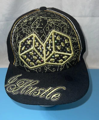 Gorra Hustle Dice bordada para hombre líder deportiva talla XL ajustada negra dorada Foto 1 de 4