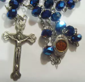 Vintage Catholic Saint Mary Terra Jerusalem Relic Rosary blue crystal 53766 - Picture 1 of 5