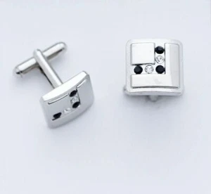 C0249 CUFF LINKS CUFFLINKS SQUARE BLACK ONYX COLORLESS ZIRCONS IN L LINE NEW - Picture 1 of 1