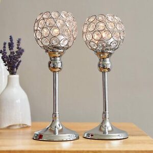 2pk Crystal Candle Holders Silver Decoration Glass Ornaments Home Wedding Decor