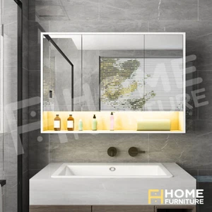 90CM Bathroom Mirror Wall Cabinet 3 Shelves Makeup Storage w/ LED Light White - Picture 1 of 12