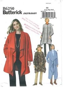 2015 Butterick B6250 Misses Jacket Coat Wrap size ZZ L-XXL sewing pattern uncut - Picture 1 of 3