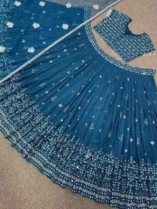 Georgette sintética estilo indio Lehenga Choli con Dupatta para festival - Imagen 1 de 9