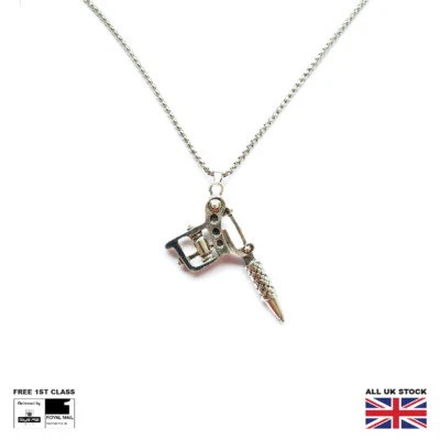 Collana con ciondolo pistola tatuaggio regalo tatuatore - Immagine 1 di 4