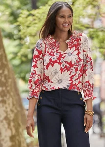 NWOT Talbot Women's Petite Smoked Paisley Floral Blouse Top Size S/P - Picture 1 of 2