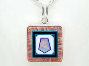 Jim Kaufmann Sterling Rhodochrosite Genuine Natural Opal Inlay Pendant (#J5032) - Picture 1 of 10