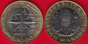 San Marino 1000 lire 1999 km#395 "Wind Rose" BiMetallic coin UNC - Picture 1 of 1