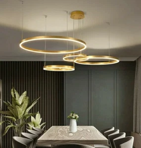 LUXURY ITALIAN MODERN LED RING LIGHT GOLD BROWN CHANDELIER PENDANT LIGHTING NEW - Picture 1 of 7
