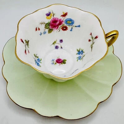 Taza y platillo floral vintage Shelley England rosa roja margarita Stratford taza de té Foto 1 de 4