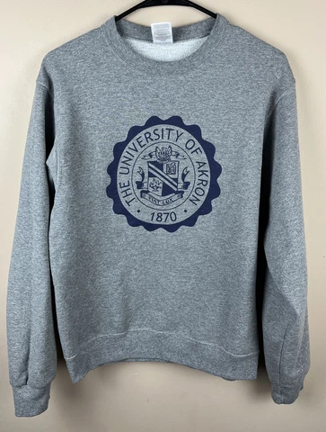University Akron Crest Gray Crewneck Sweatshirt Adult Sz Small Zips Roo RHPB Cover