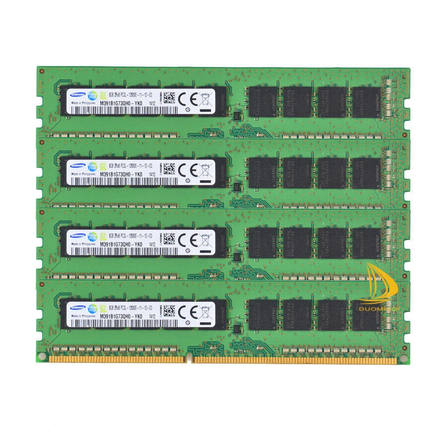 32 GB SAMSUNG 4PCS 8GB DDR3-1600MHz PC3L-12800E ECC UDIMM RAM M391B1G73BH0-YK0，. - Image 1 of 4