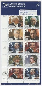 USPS Sheet 10 Stamps 32 Cent Classical Composers Conductors Orchestra Music 1997 - Picture 1 of 1