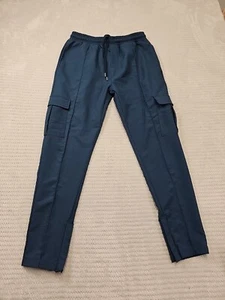 Boohoo Man Pants Mens Medium Blue Cargo Pocket Active Elastic Waist Zip Bottom - Picture 1 of 7