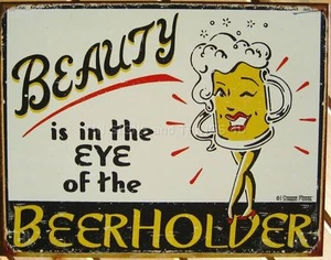 Beauty in Eye of Beer Holder TIN SIGN metal poster retro vtg bar wall art 1297 - Picture 1 of 4