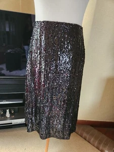 BLACK SEQUIN MIDI SKIRT ELASTICATED WAIST NEW M&S SIZE 8 Petite - Picture 1 of 3