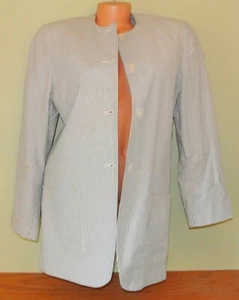 Evan Picone Women's Jacket Blazer Lined Blue White Striped Button Medium 8 Vntg - Picture 1 of 12