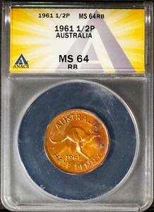 1961 1/2 Penny Australia Coin MS 63 RB ANACS # 7726128 + Bonus Nice colors - Picture 1 of 2