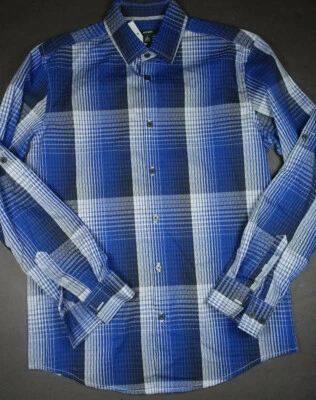 ALFANI Royal Blue & Gray Plaid 100% Cotton Long Sleeve Shirt Small Sm S - Image 1 of 3
