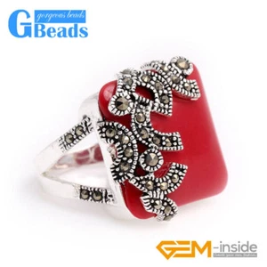 Ring Charm Square Blue Sandton Tibetan Silver Base Marcasite Jewelry 21mm - Picture 1 of 36