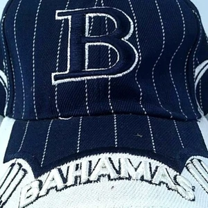 Bahamas Tourist Casual Adjustable Hat Blue White Island Dreams Navy Pinstriped - Imagen 1 de 7