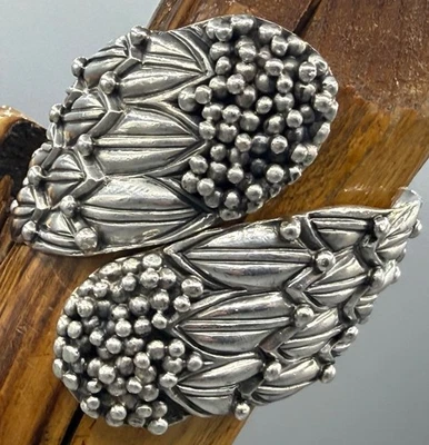 Margot De Taxco Mexico Sterling Repousse Corn Flower Clamper Bracelet 100 Grams - Image 1 of 4