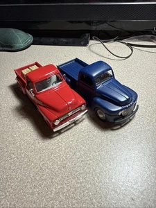 Red Diecast Metal '58 Blue ‘48 Ford Step-side Toy Farm Pickup Truck, Maisto - Picture 1 of 3