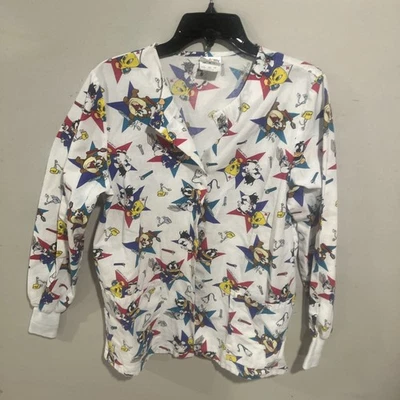 Looney Tunes long sleeve snap front medical smock , women’s XS - Image 1 of 4
