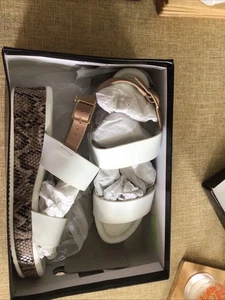 Ladies White Leather Mix LENNIE Flatform Sandals Size 6 By Dune Of London - Picture 1 of 7
