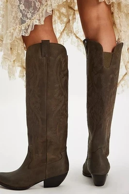 Jeffrey Campbell Finn Tall Western Boots Womens 10 Olive Cowgirl Cottagecore New - Image 1 of 4