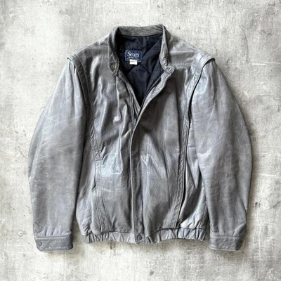 Vintage 1980’s Sears USA full Zip Grey Leather Blouson Bomber Jacket. - Image 1 of 4