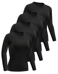 4 Pack Women’s Long Sleeve Basic Shirts Crew Neck Slim Fitted Medium 4 Black - Picture 1 of 7