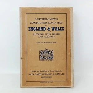 1940s Bartholomew's Contoured Cloth Map England Wales Roads Railways - Picture 1 of 6