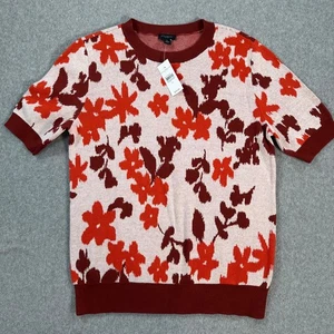 Suéter Ann Taylor Factory Floral Manga Corta Para Mujer Medio Rojo Cuello Redondo Nuevo - Imagen 1 de 6