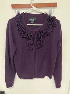 Cárdigan para mujer Cynthia Rowley 100 % cachemir con volantes, púrpura, grande - Imagen 1 de 3
