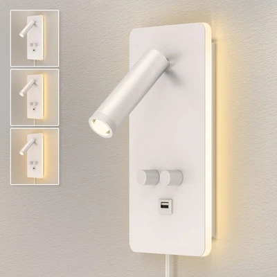 Modern Wall Sconces Reading Spotlight Wall Light Bedroom Adjust Angle USB Port - Image 1 of 4