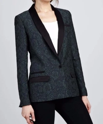 Elizabeth and James Blazer Sz 0 Small Jacket Emerald Green Jacquard Glam Luxury - Image 1 of 4