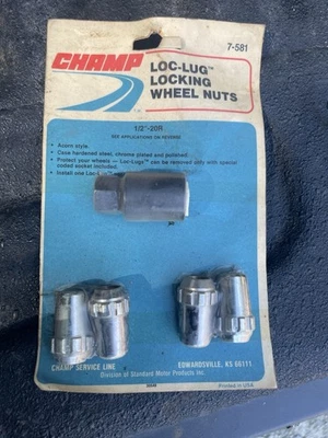 Champ Locking Wheel Nuts "Loc-Lug" Wheel Nuts - Set of 4 - 1/2"-20R Cragar - Image 1 of 2