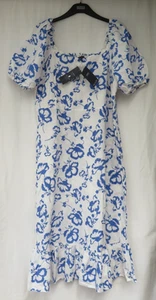 LADIES MARKS AND SPENCER IVORY MIX FLORAL LINEN BLEND COOL COMFORT DRESS SIZE 16 - Picture 1 of 6