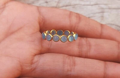 Anillo Banda Eternidad Completa Aguamarina Natural - Anillo Hecho a Mano Oro Sólido 18K Foto 1 de 4